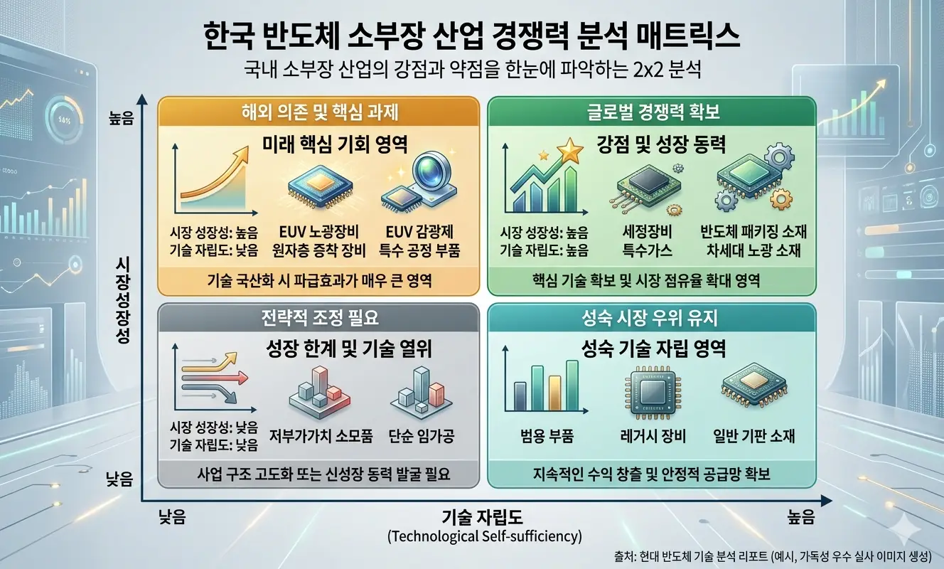 한국 반도체 소부장 분석 2×2 매트릭스 인포그래픽
