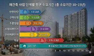 재건축 사업 단계별 평균 소요기간(총 소요기간 10~15년)