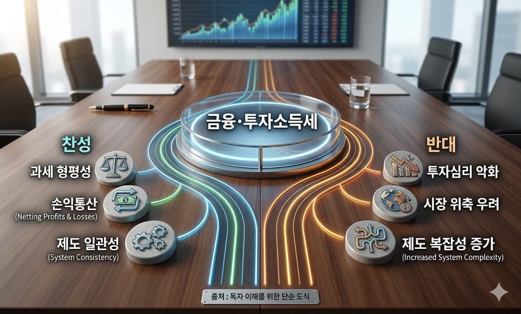 금투세 찬반 구조"를 한눈에 보여주는 단순 도식