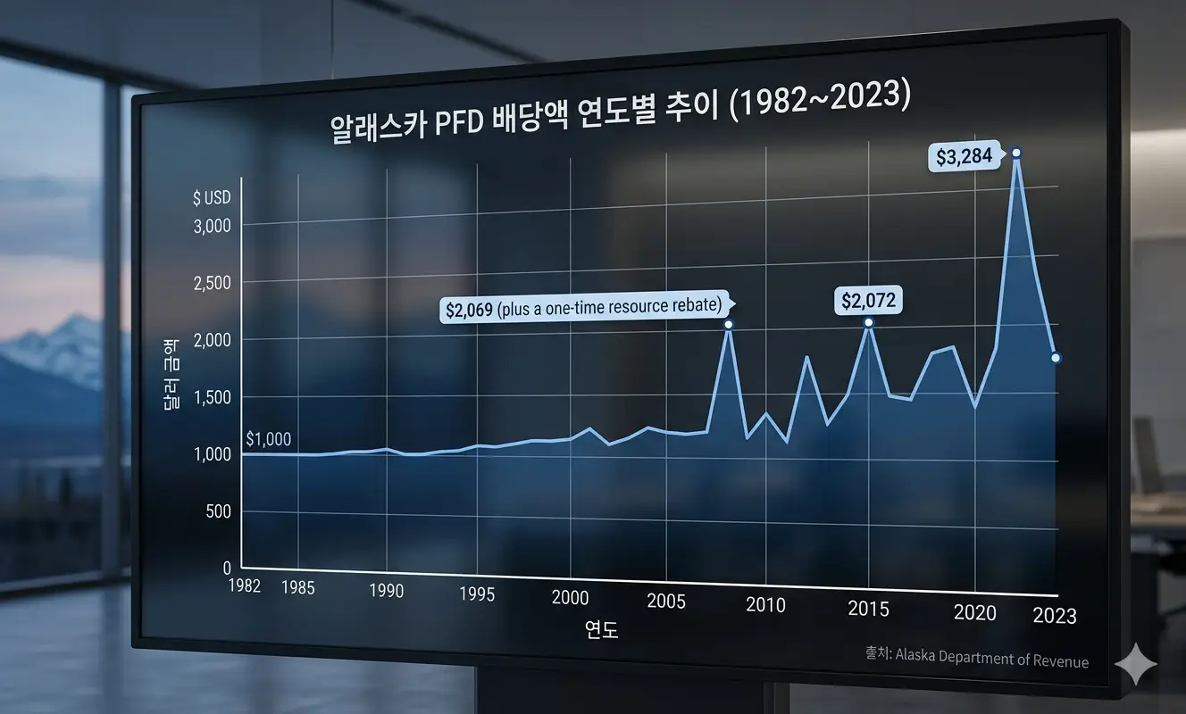 알래스카 PFD 배당액 연도별 추이(1982~2023)
