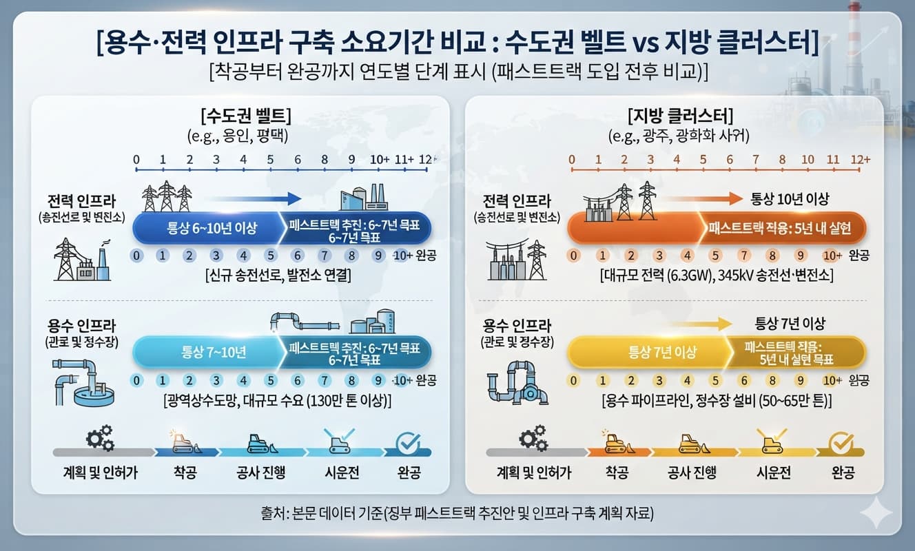 Timeline of Water and Power Infrastructure Development for Local Semiconductor Clusters vs Capital Belt