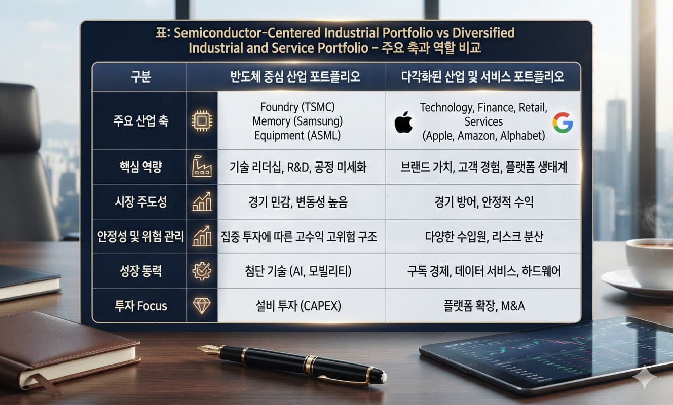 Comparative Table of Semiconductor-Centered vs Diversified Industrial and Service Portfolios