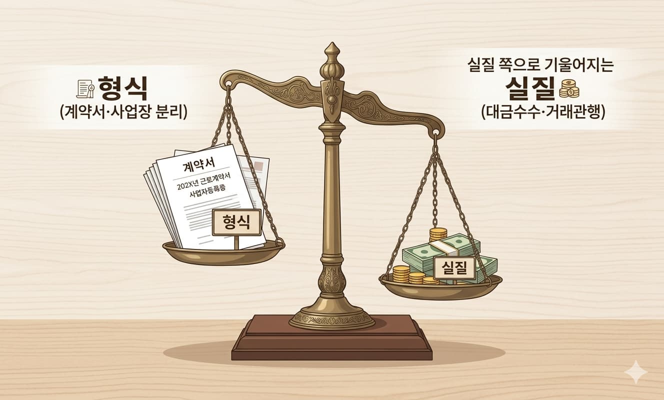 형식(계약서·사업장 분리)"과 "실질(대금수수·거래관행)