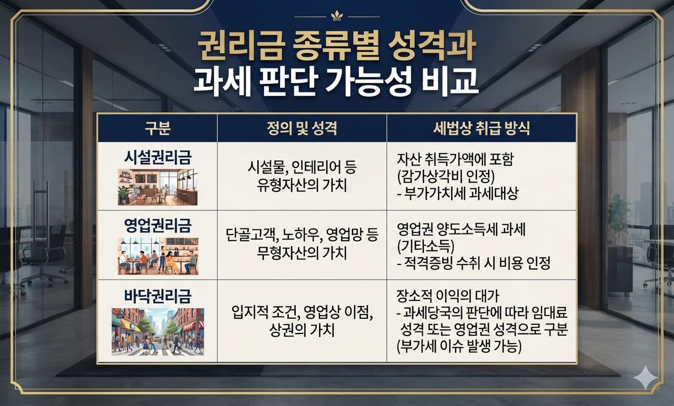 권리금 종류별 성격과 과세 판단 가능성 비교
