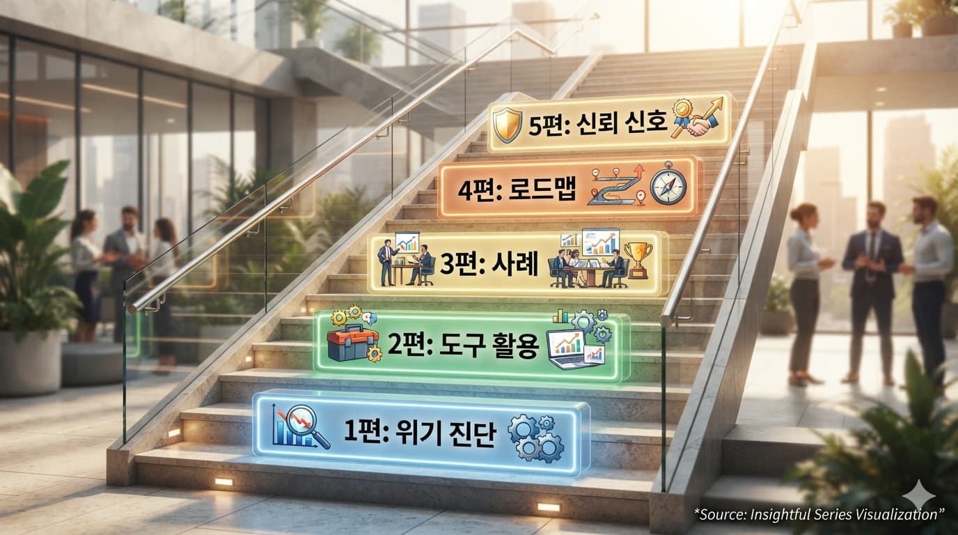 1편부터 5편까지의 흐름을 하나의 계단 형태로 시각화