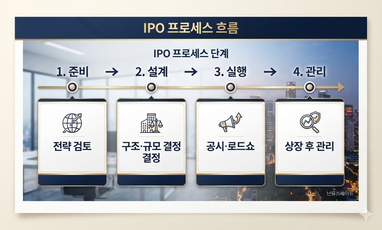ADR 상장:준비 → 설계 → 실행 → 관리" 네 단계 이미지