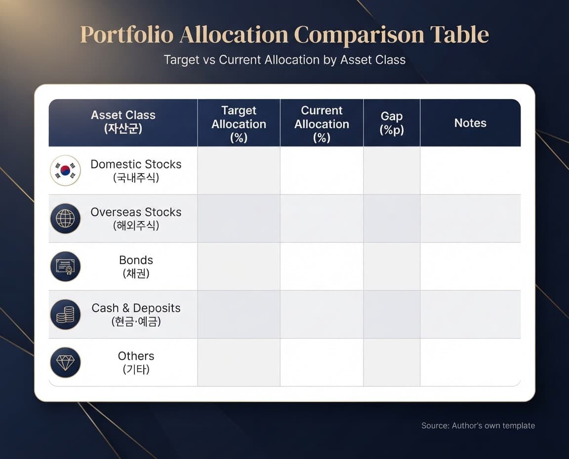 Annual investment portfolio checklist card with six checkboxes for rates, inflation, and rebalancing
