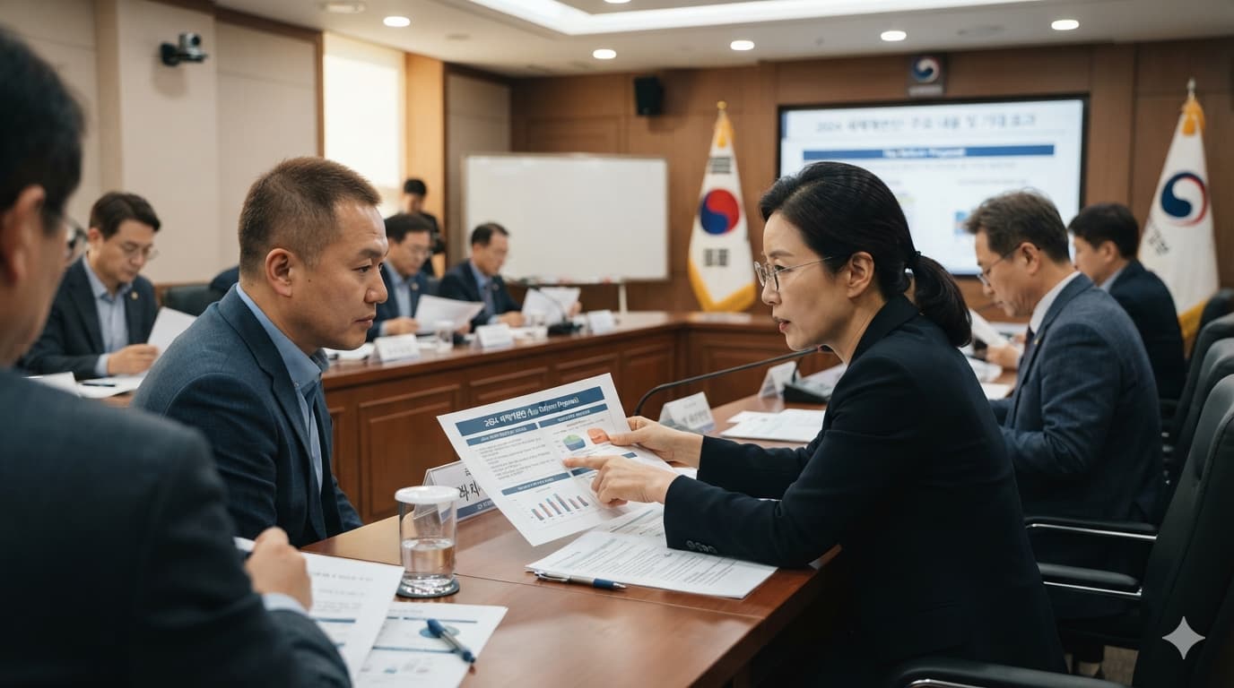 2026 세제개편안 발표 회의에 참석한 공무원들이 자료를 검토하는 모습
