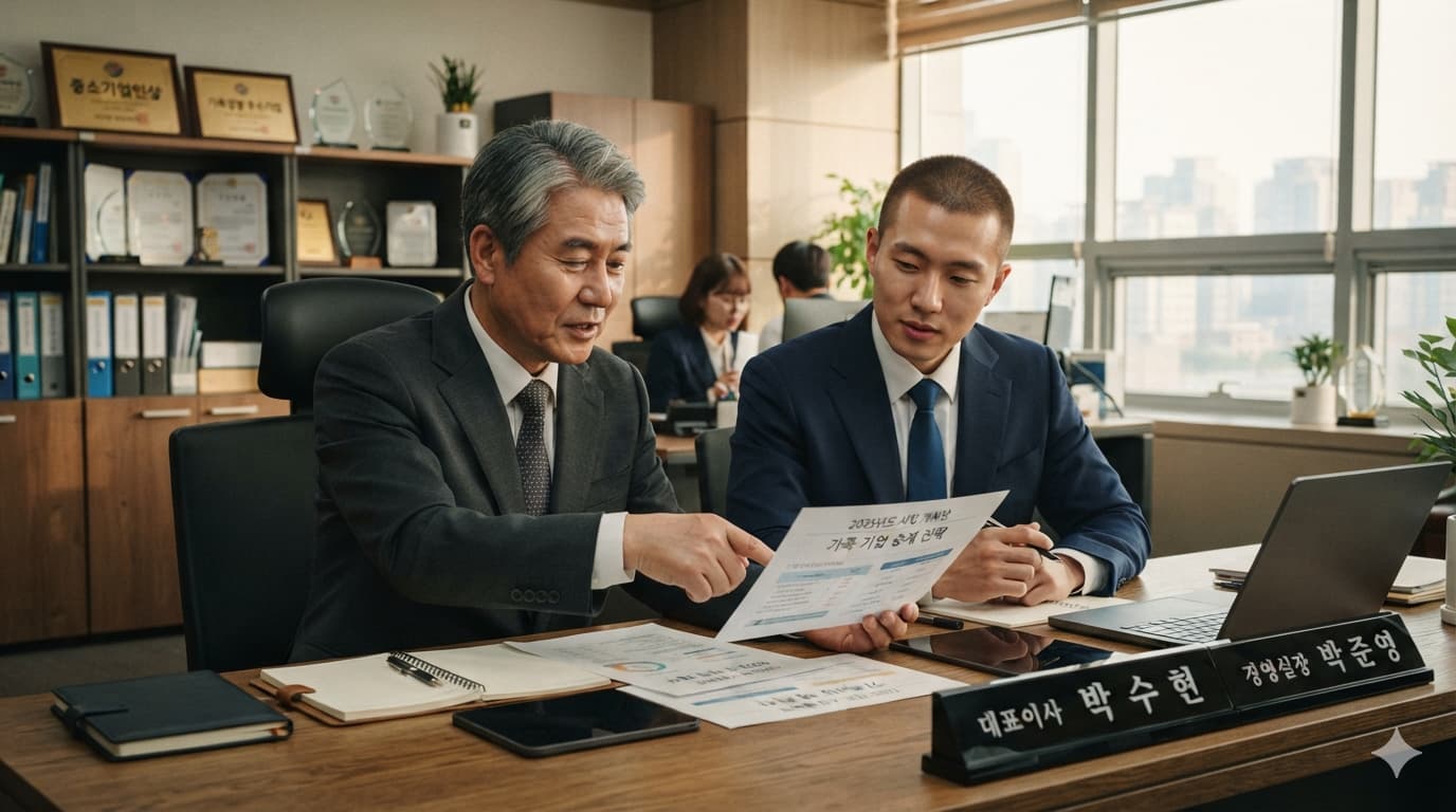 가업상속공제 승계를 준비하는 가족 기업 대표와 후계자