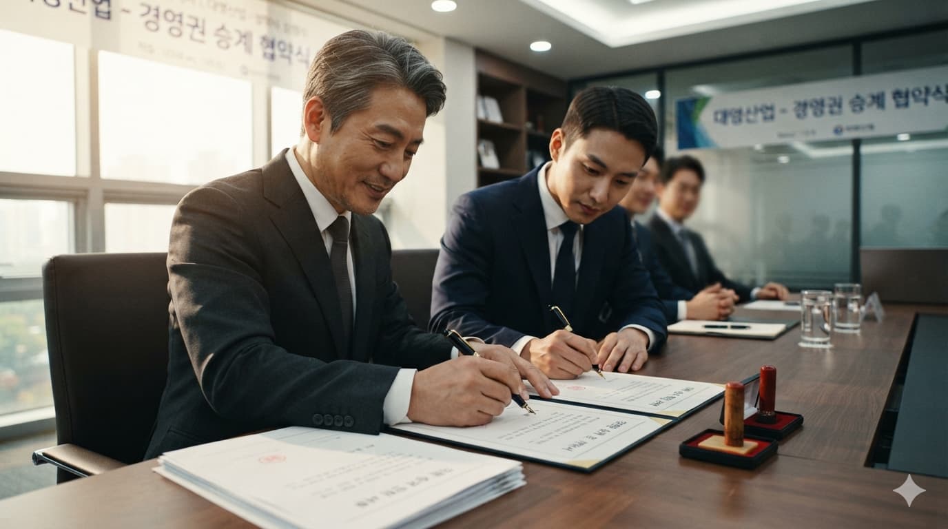 가업상속공제 사후관리 기간 중 경영권 승계 서명 장면