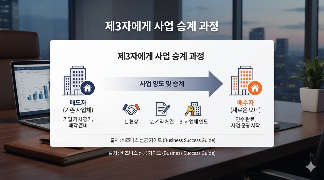 제3자 사업승계 과세특례 매도자-매수자 흐름 인포그래픽