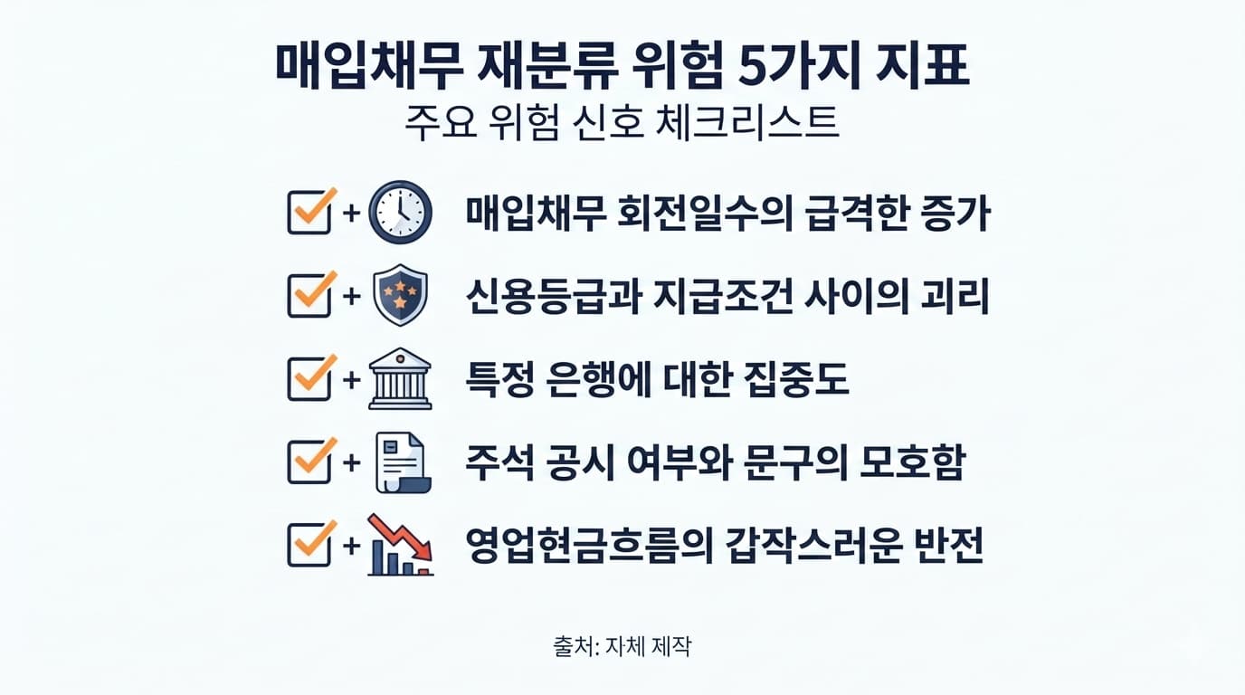 매입채무 재분류 위험 조기감지를 위한 5가지 체크리스트 인포그래픽