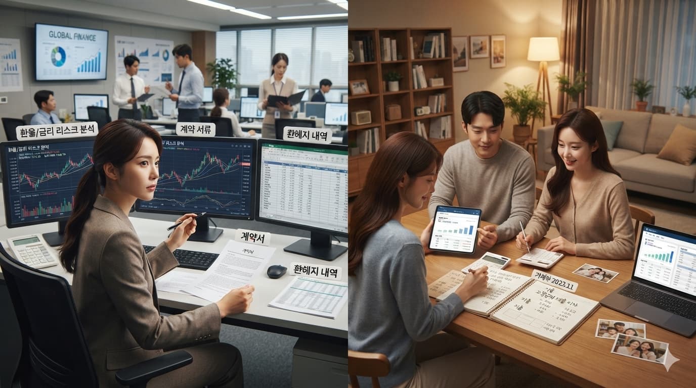 한국은행 금리인상 환율 변화에 따른 기업과 가계의 위험 점검 장면