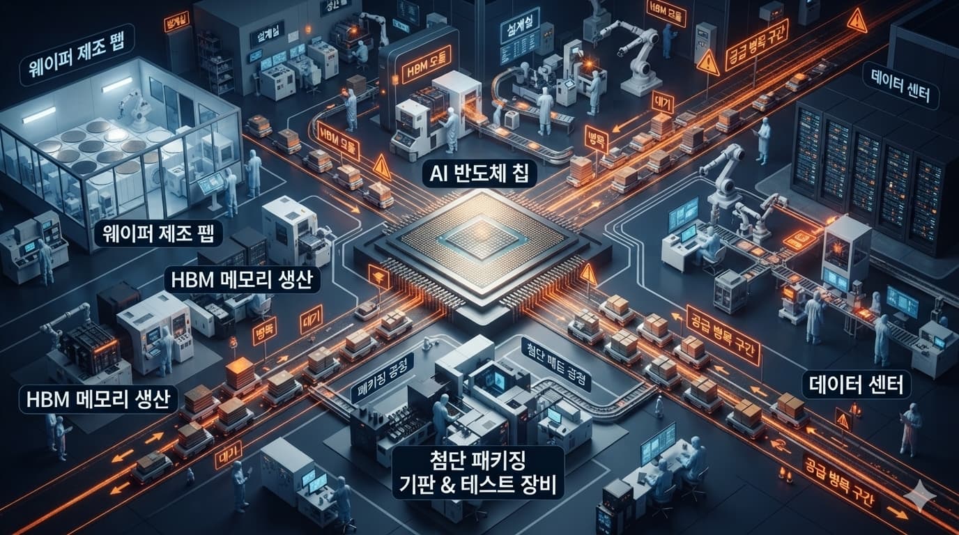 반도체 생태계에서 설계·제조·HBM·패키징·테스트 병목이 AI 반도체 공급에 미치는 구조