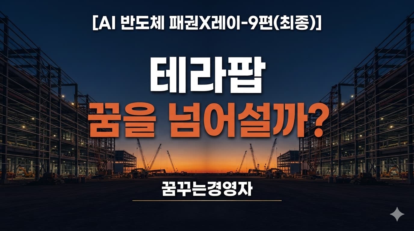 테라팹이 넘어야 할 다섯 가지 시험대를 상징하는 웨이퍼·크레인·엔지니어 콜라주 이미지