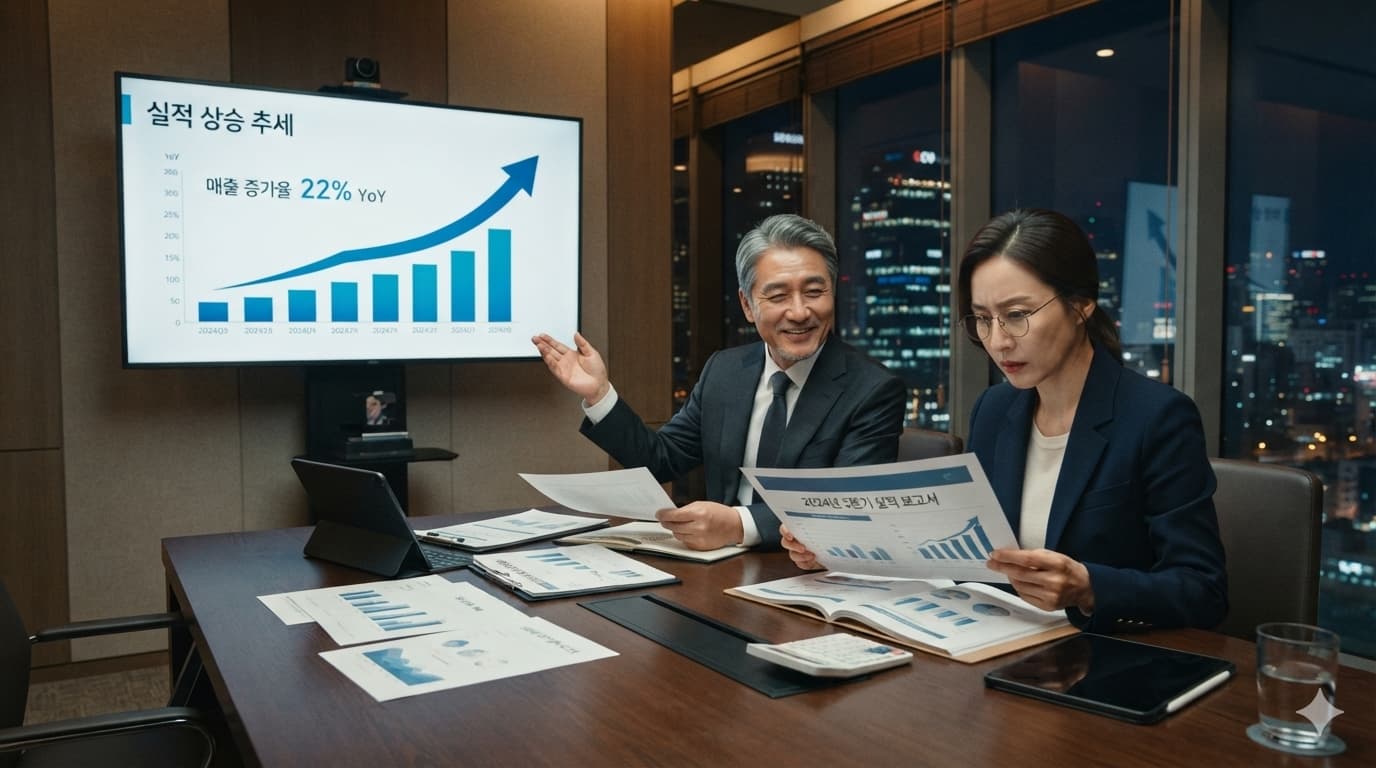 경영 숫자 착시를 점검하기 위해 실적 자료를 함께 검토하는 경영진 회의
