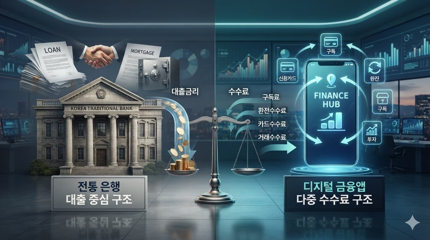 핀테크 수수료 모델과 전통 은행 예대마진 구조 비교