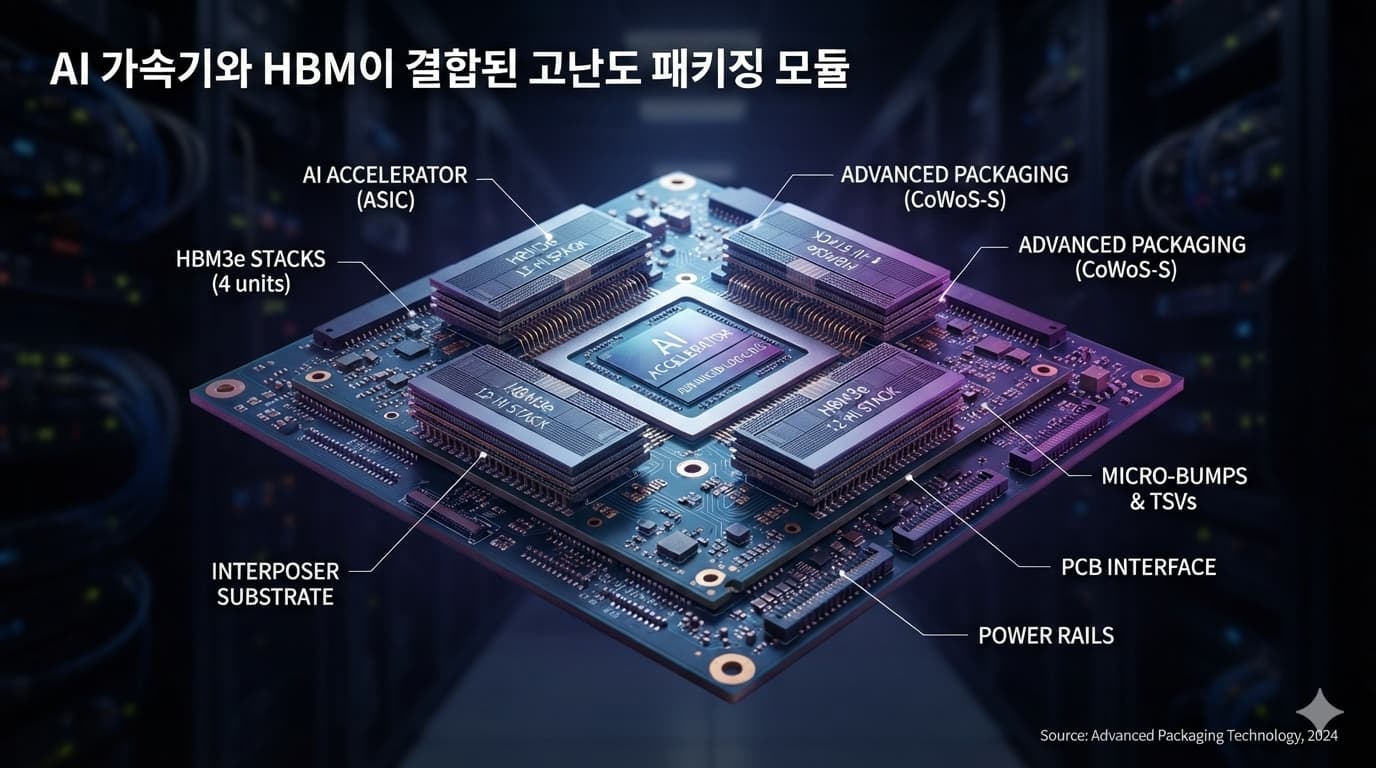 반도체 슈퍼사이클의 핵심 수요인 HBM과 AI 가속기 첨단 패키징 구조