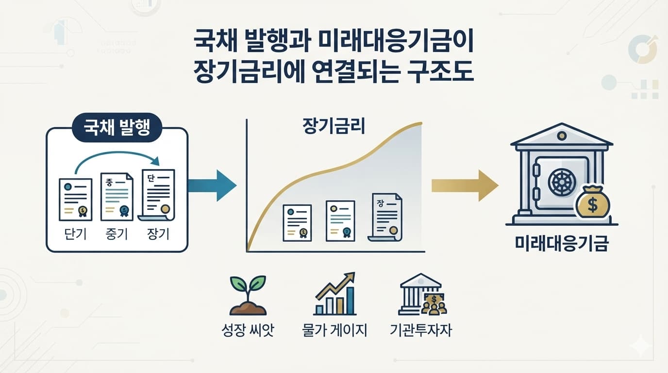 국채 발행과 미래대응기금이 만기구조와 장기금리에 연결되는 재정 구조도