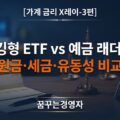 파킹형 ETF와 정기예금을 비교하는 통장, 스마트폰 증권 앱, 저울 오브제