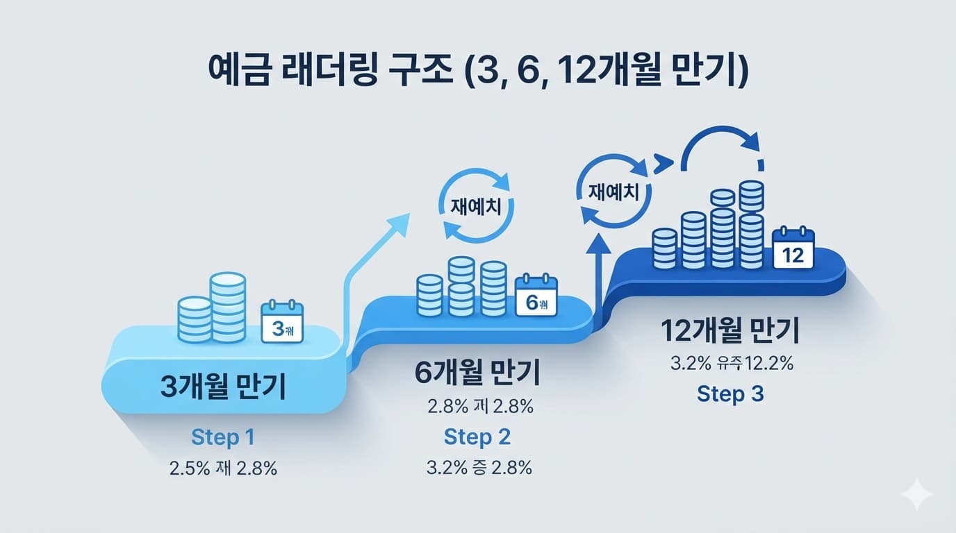 예금 래더링 3개월 6개월 12개월 만기 분산 구조를 나타낸 다이어그램