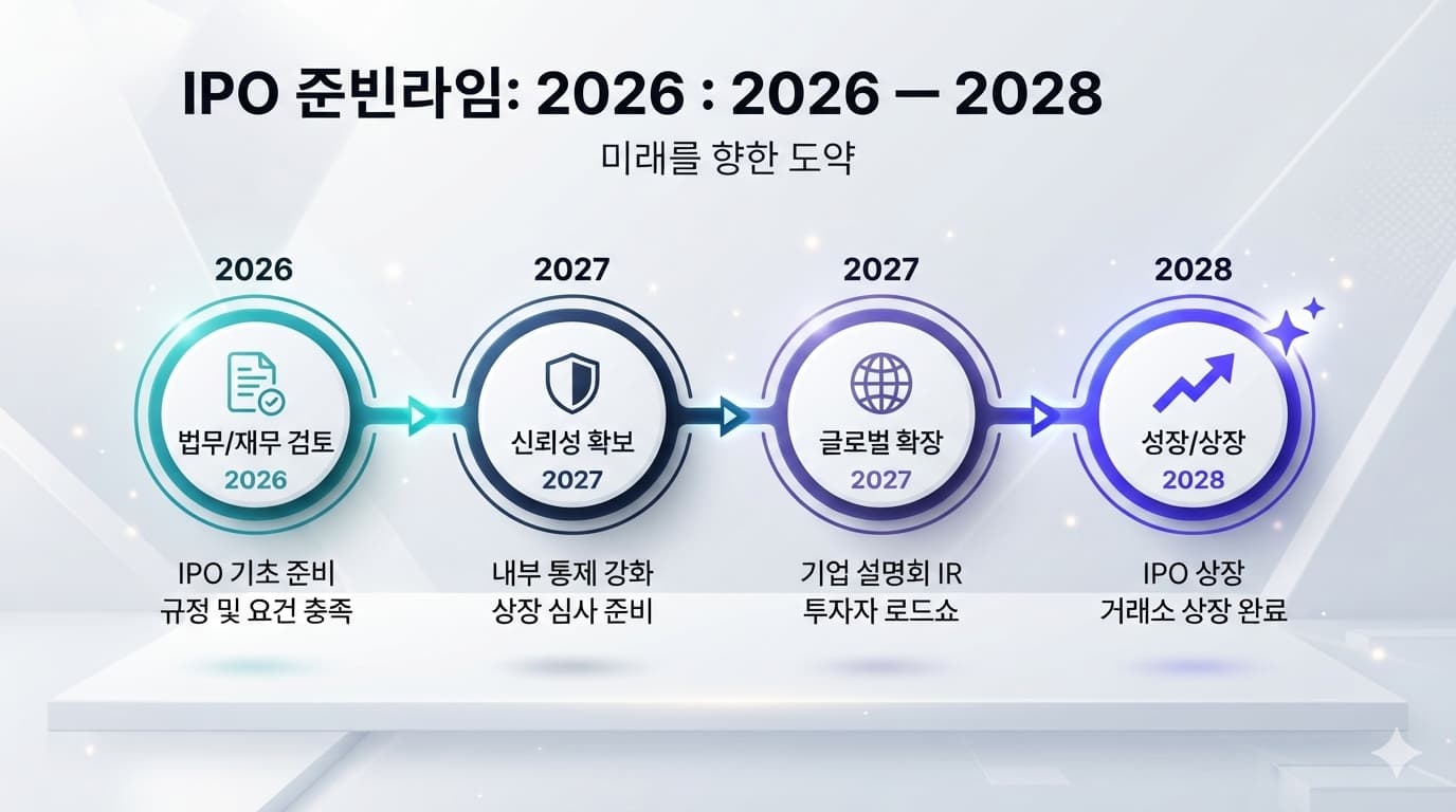 레볼루트 가치평가와 상장 경로를 보여주는 타임라인 개념도